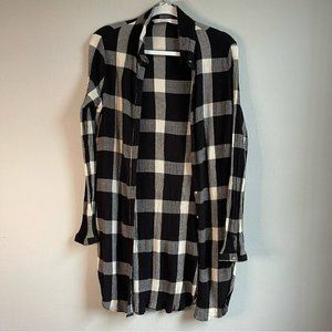 Zara Woman Plaid Gingham Long Button Down Shirt Medium